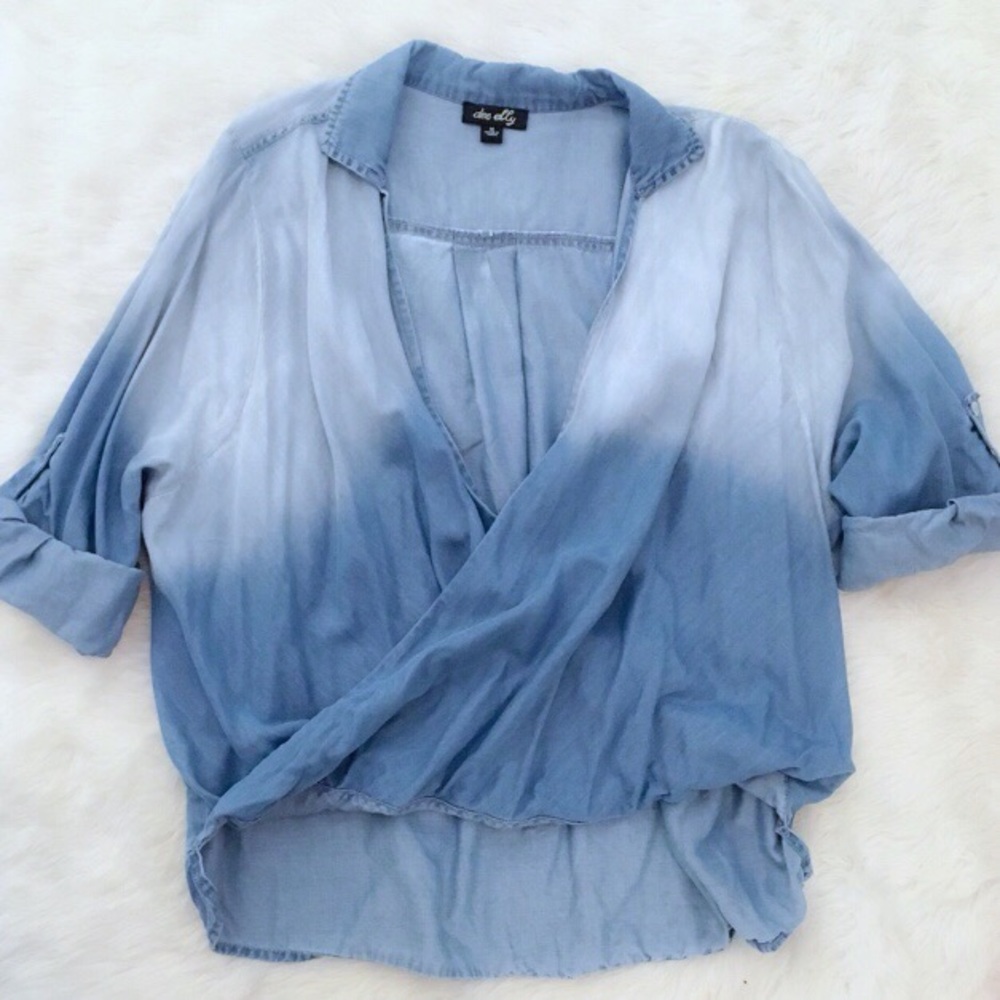 AKIRA Open Front Oversized Denim Collared Top